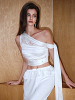 Lace-Paneled Off-Shoulder Spaghetti Strap Crop Top