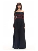 Black-Spliced Slim Off-Shoulder Dress