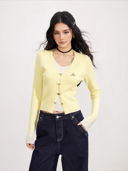 V-Neck Fake Two-piece Knit Top