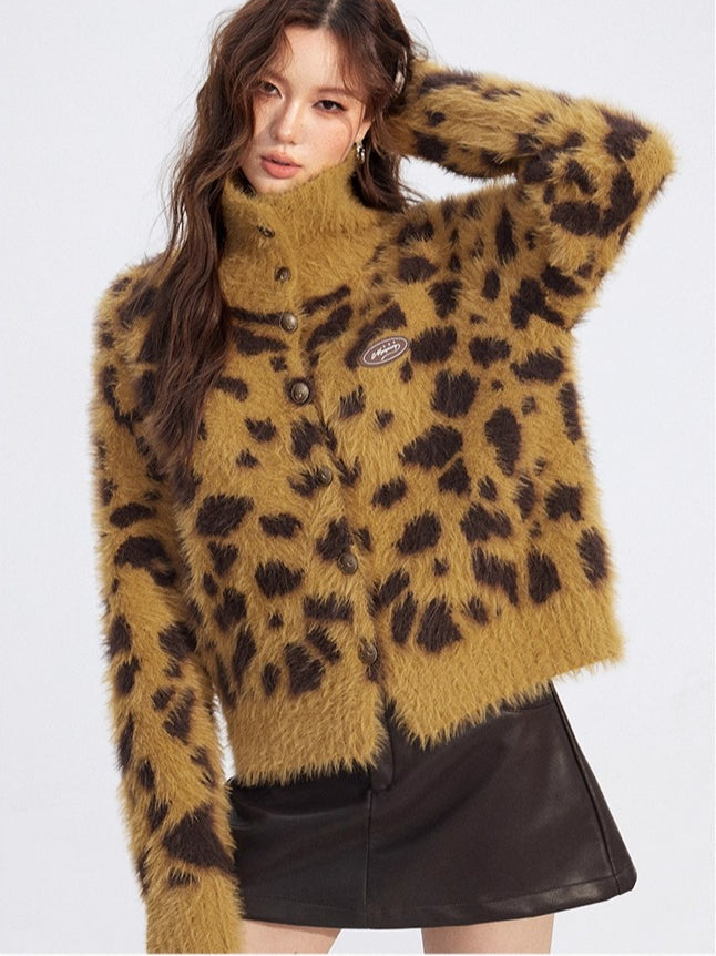 Fuzzy Leopard Collar Sweater