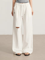 Gray & Beige Distressed Wide-Leg Pants