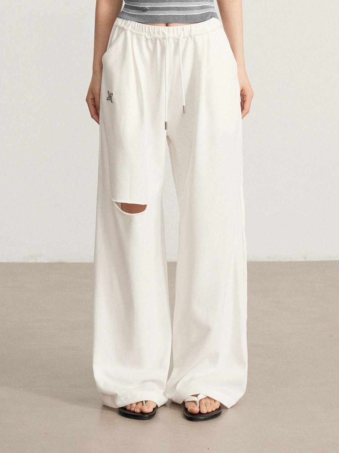 Gray &amp; Beige Distressed Wide-Leg Pants
