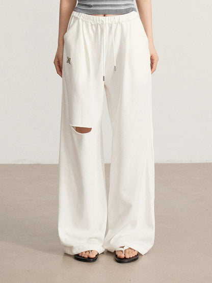Gray &amp; Beige Distressed Wide-Leg Pants