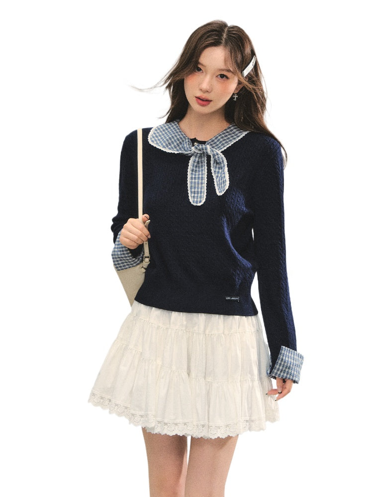 Cable Knit Checkered Sweater