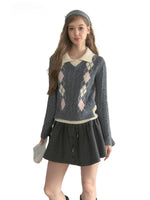 Argyle Cable Faux Two-Piece Sweater