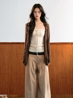 Contrast Waist Wide-Leg Trousers