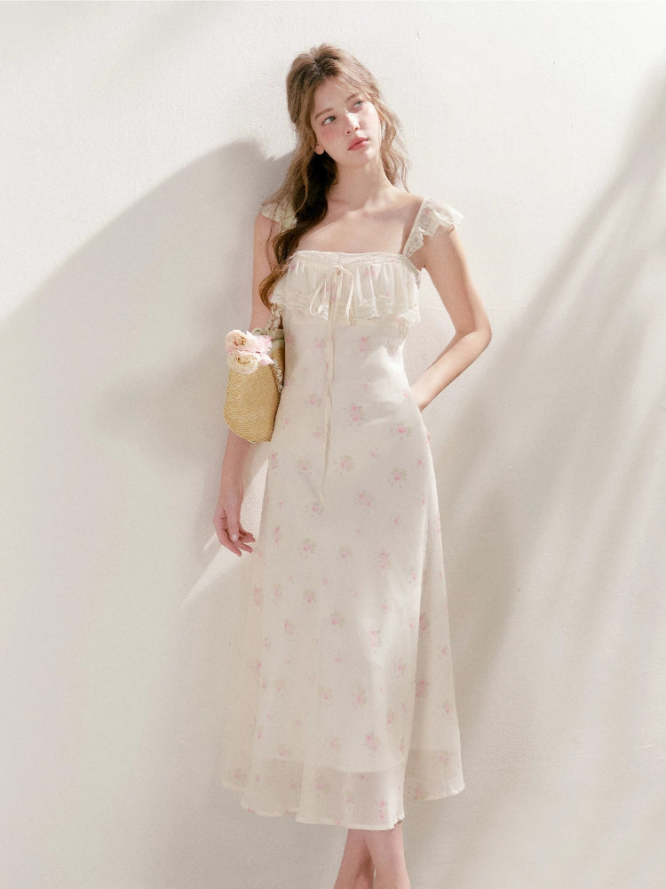 Rose Print Lace Maxi Dress