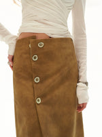 Vintage Washed Leather Midi Skirt