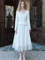Mirage Vintage Lace-Collar Blazer & Flared Skirt Set