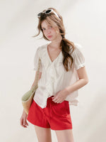 Lace Ruffle V-Neck Top