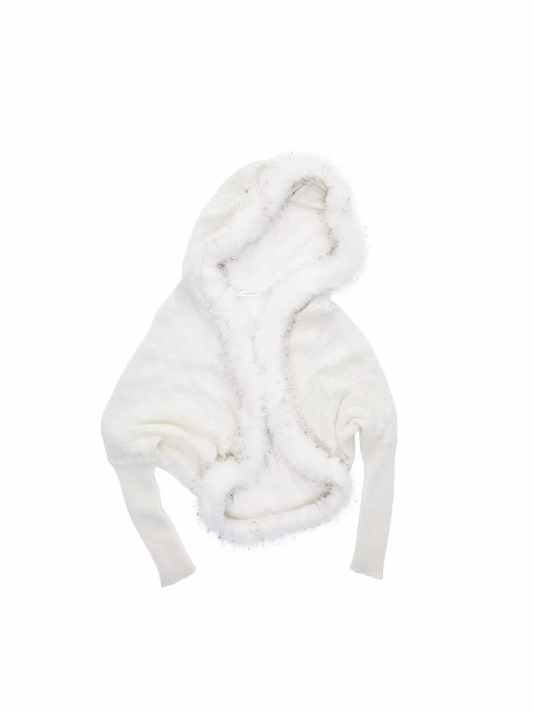Mohair Collar Knit Shawl Cardigan