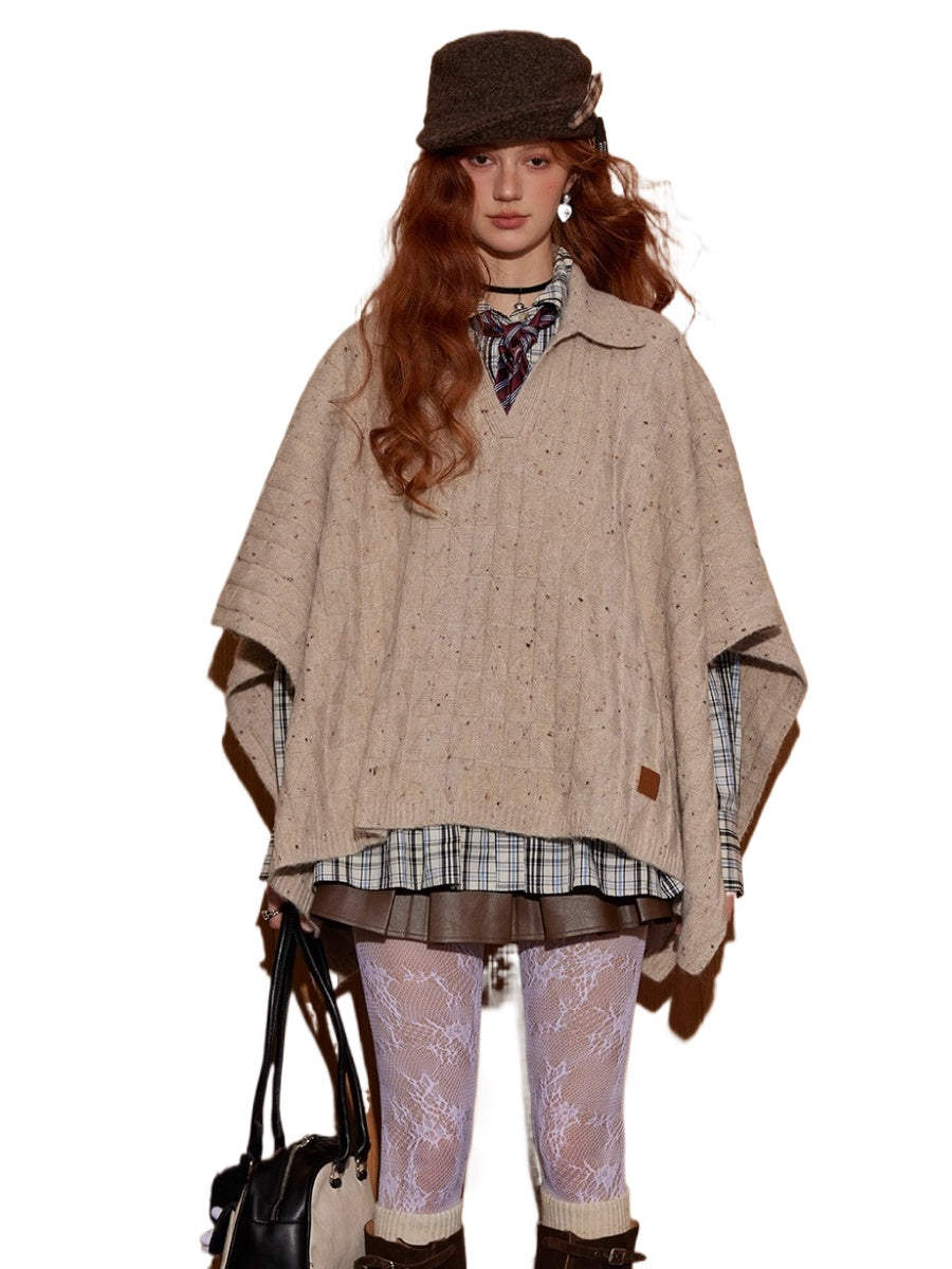 Oatmeal Jacquard Wool Knit Cape