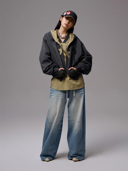 Vintage Plaid V-neck Loose Jersey