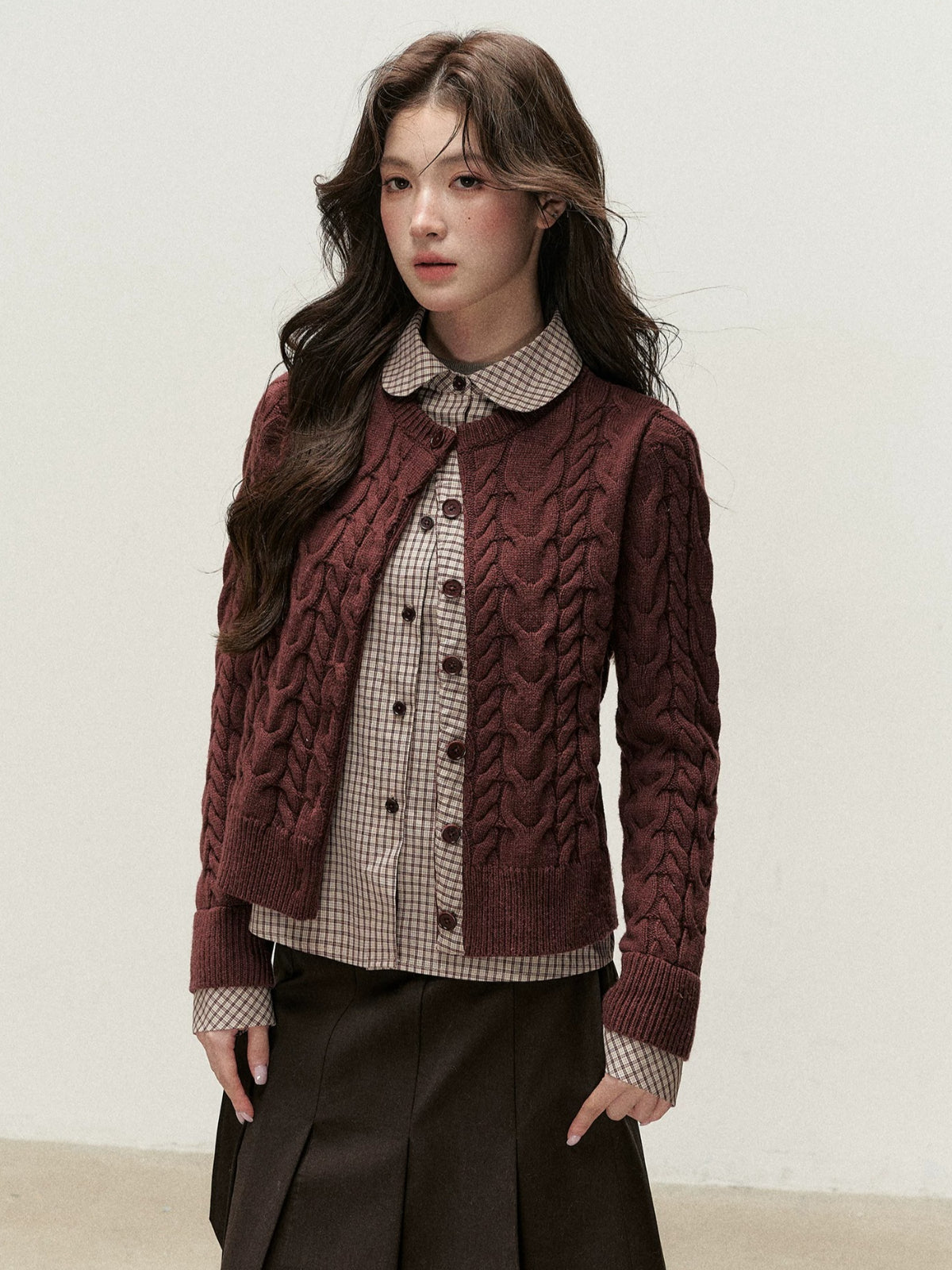 Peter Pan Collar Layered Knit Cardigan