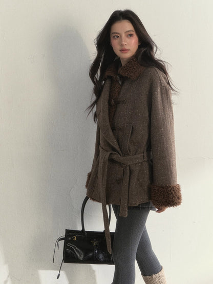 Fleece-Trim Wool Coat