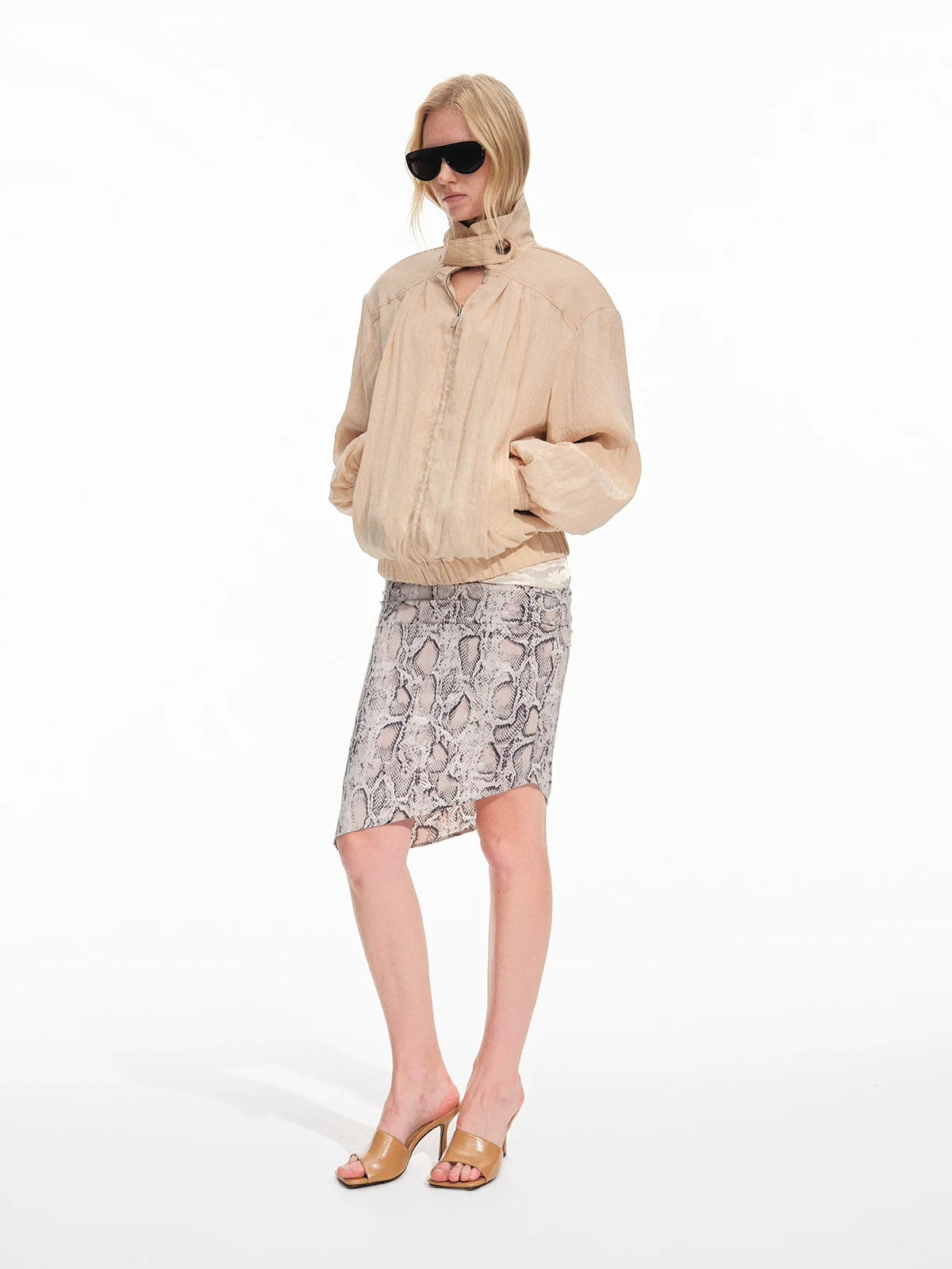 Lyocell Stand Collar Cocoon Jacket
