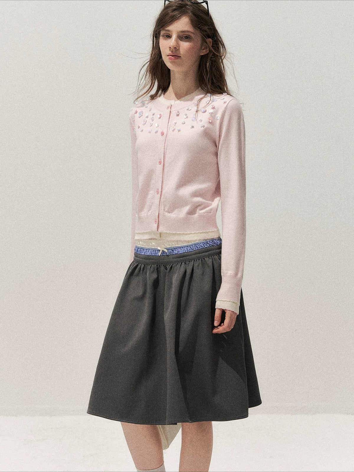 Beaded Contrast Knit Sweater