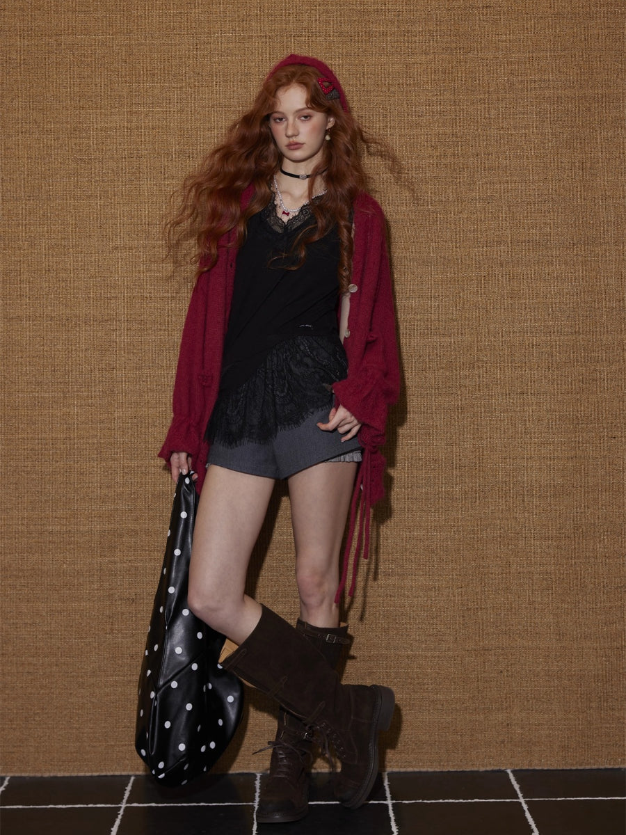 V-Neck Lace Patchwork Asymmetrical Tank Top