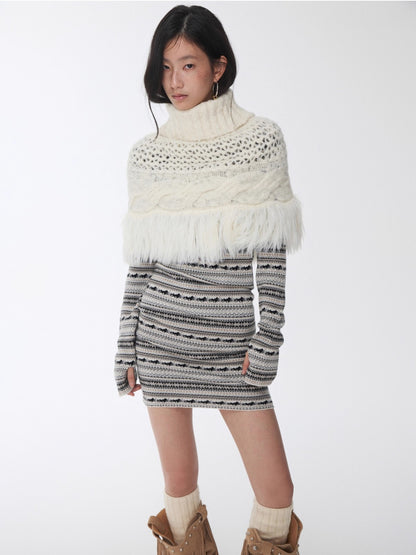 Fair Isle Off-Shoulder Jacquard Knit Dress