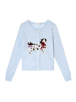 Pony Jacquard Bow Crewneck Knit Cardigan