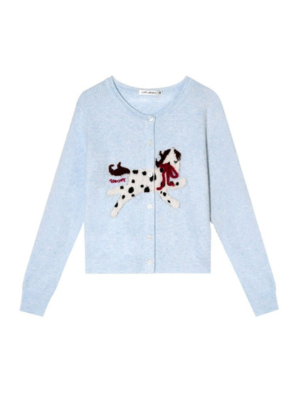 Pony Jacquard Bow Crewneck Knit Cardigan
