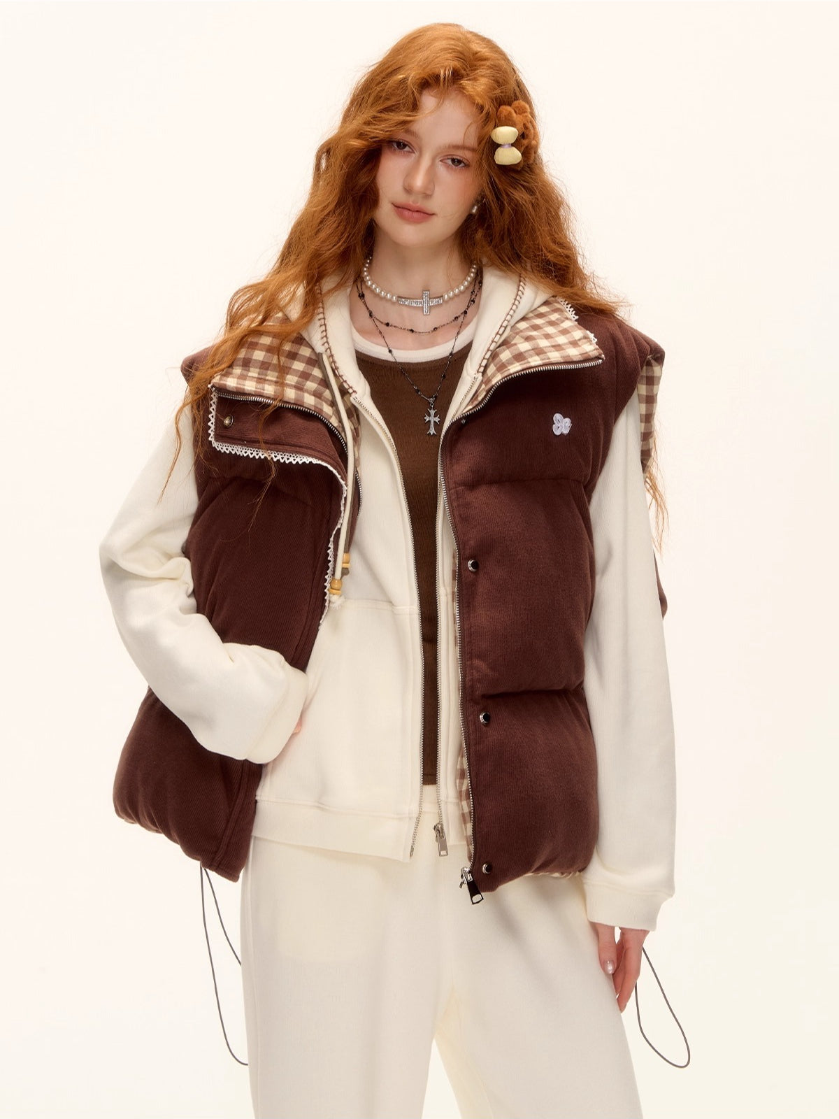 Reversible Check Lace Vest