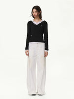 Contrast Layered V-Neck Wool Sweater