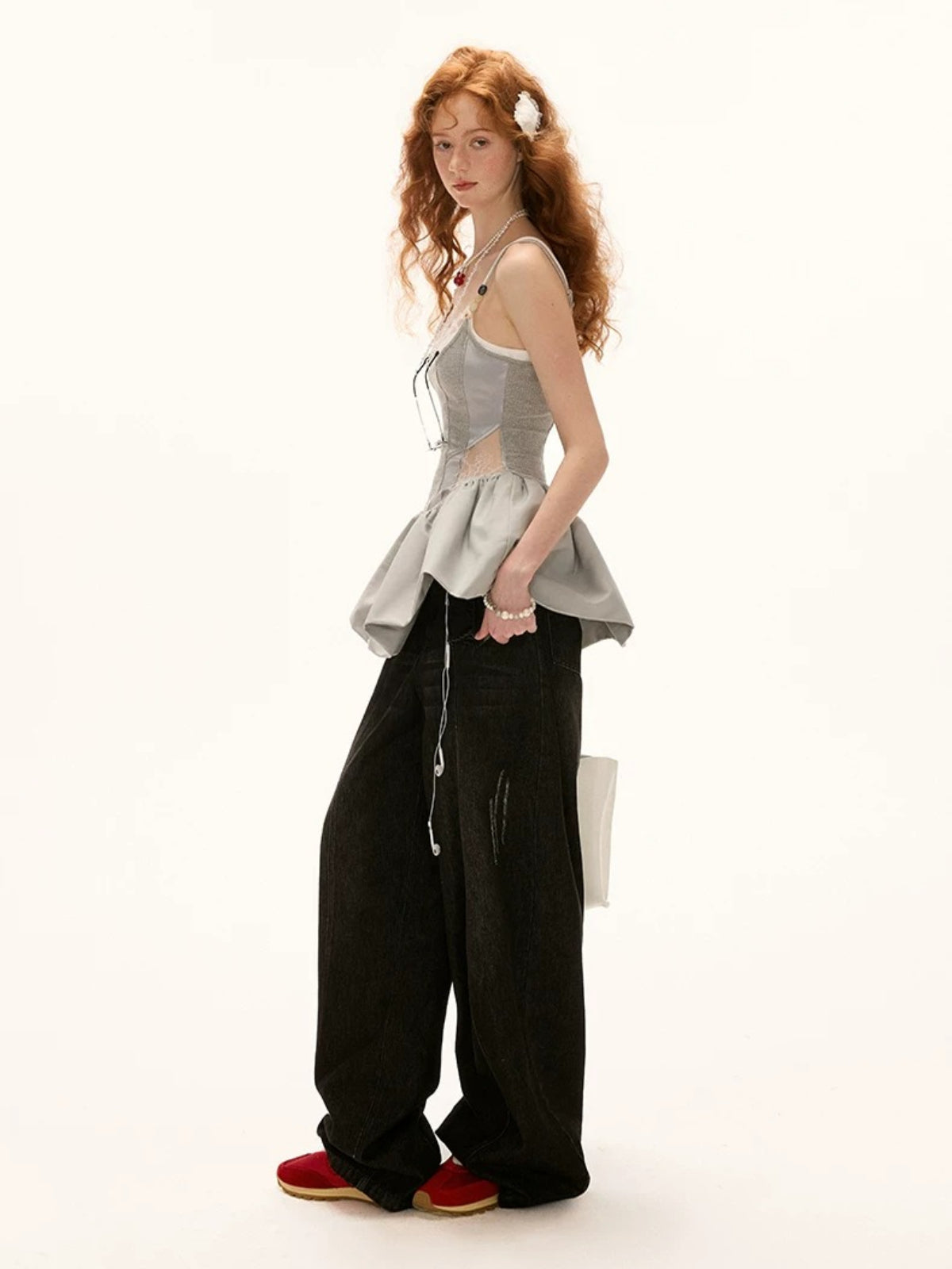 Vintage Ruffle Straight Leg Denim Jeans