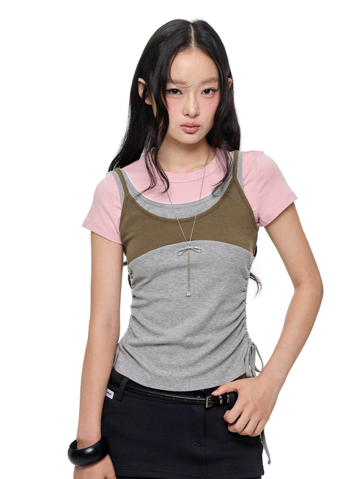 Korean Lace Trim Drawstring T-Shirt