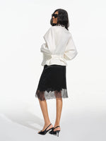 Asymmetric Lace Trim Satin Skirt