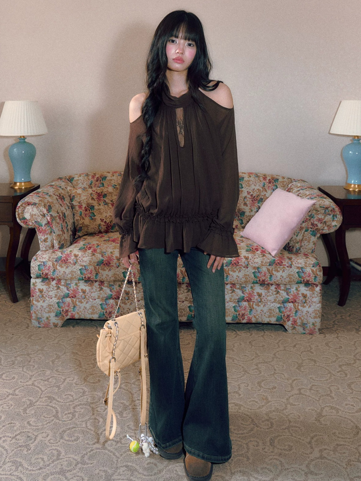 Halter Ruffle Chiffon Blouse