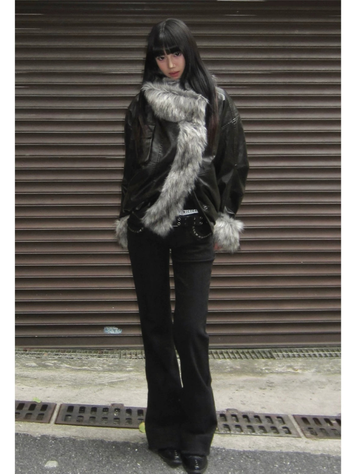 Faux Leather Fur Lined Jacket