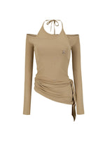 Off-Shoulder Two-Way Tie Irregular T-Shirt