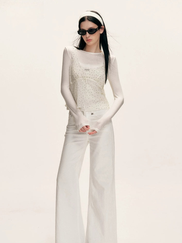 Washed Cotton Wide Leg Jeans