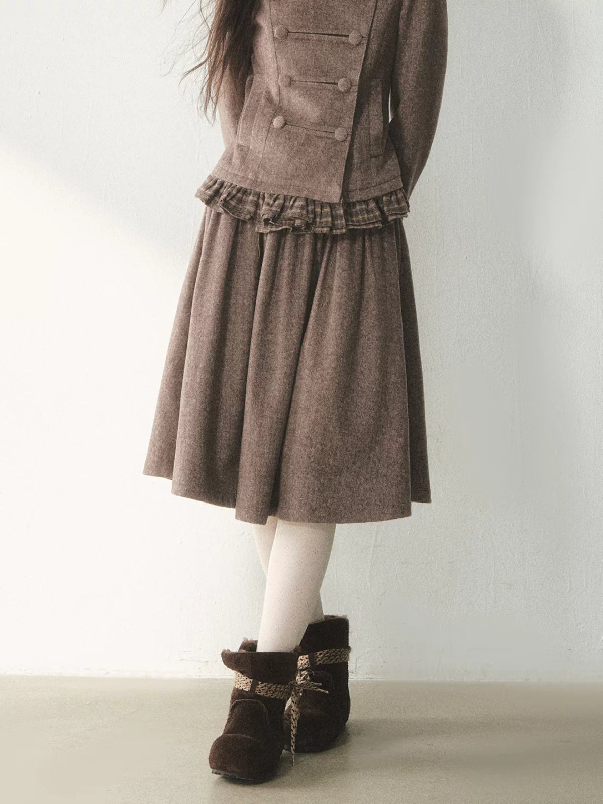 Vintage Double-Breasted Jacket &amp; Midi Skirt Set