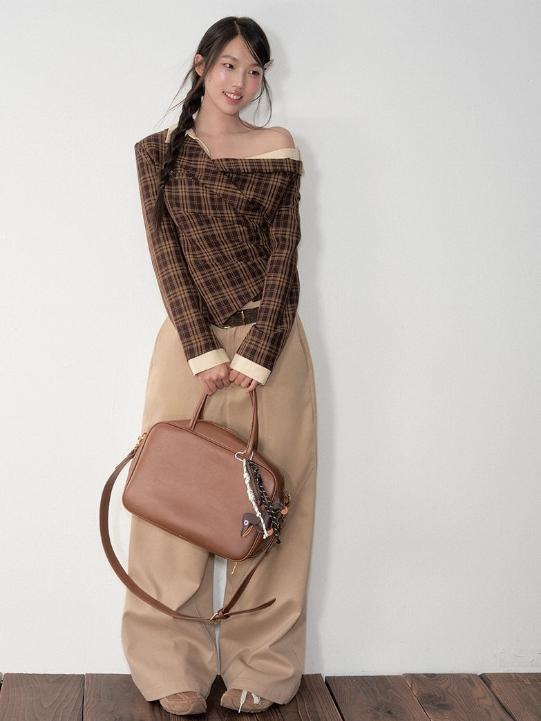 Asymmetric Shoulder Cropped Blazer &amp; Pants Set