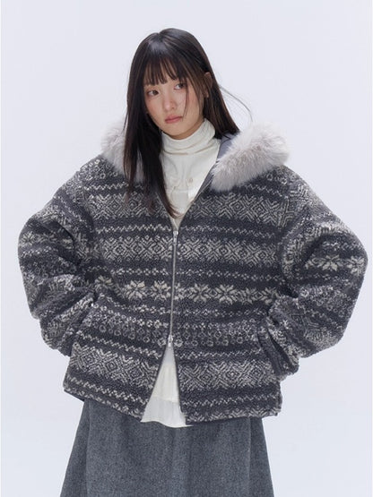 Fair Isle Sherpa Hooded Jacket