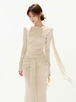 Apricot Ruched Knit Top & Skirt Set
