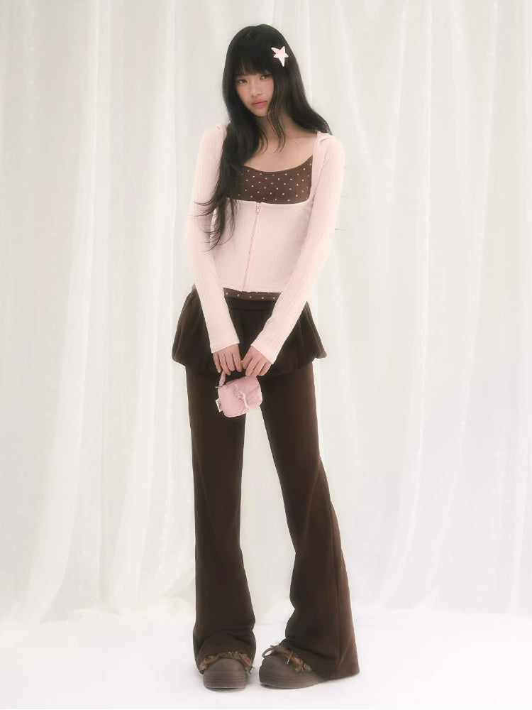 U-Neck Hooded Knit Cardigan &amp; Camisole Set
