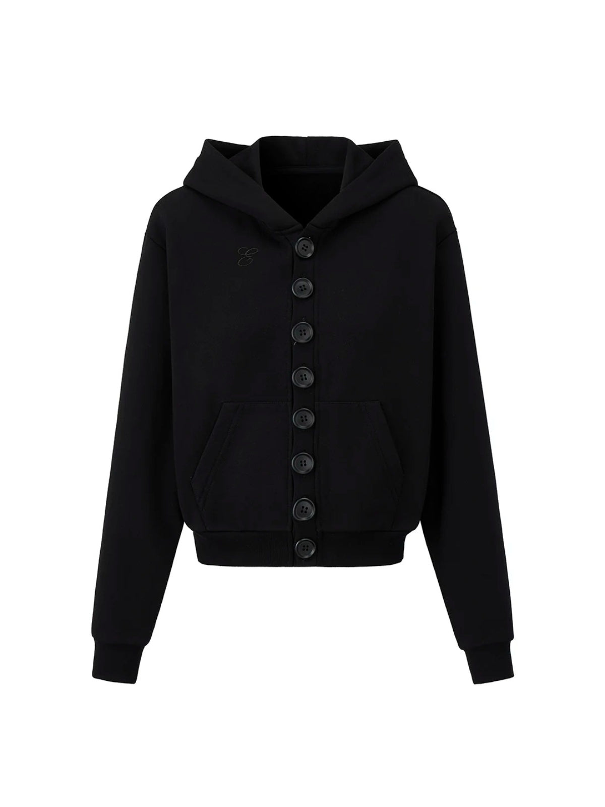 Button Embroidered Cropped Hoodie