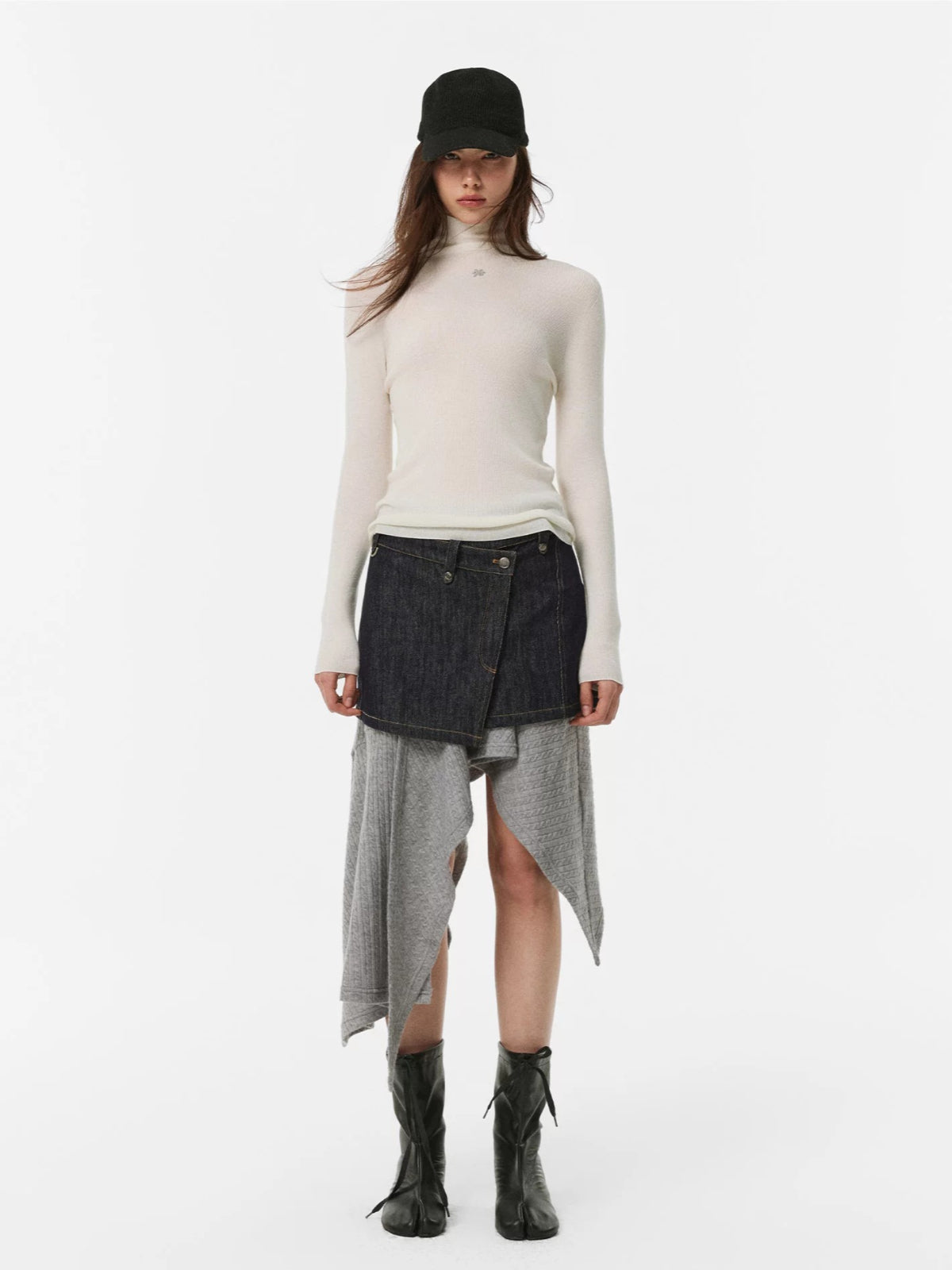 Asymmetric Button Denim Midi Skirt