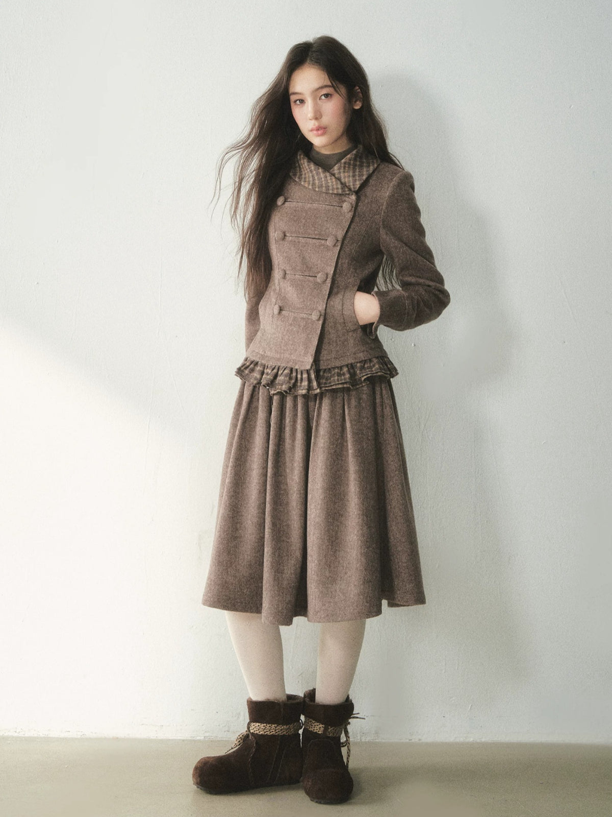 Vintage Double-Breasted Jacket &amp; Midi Skirt Set