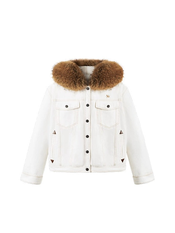 Polar Cotton Eco Fox Fur Collar Denim Jacket