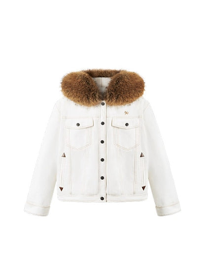 Polar Cotton Eco Fox Fur Collar Denim Jacket