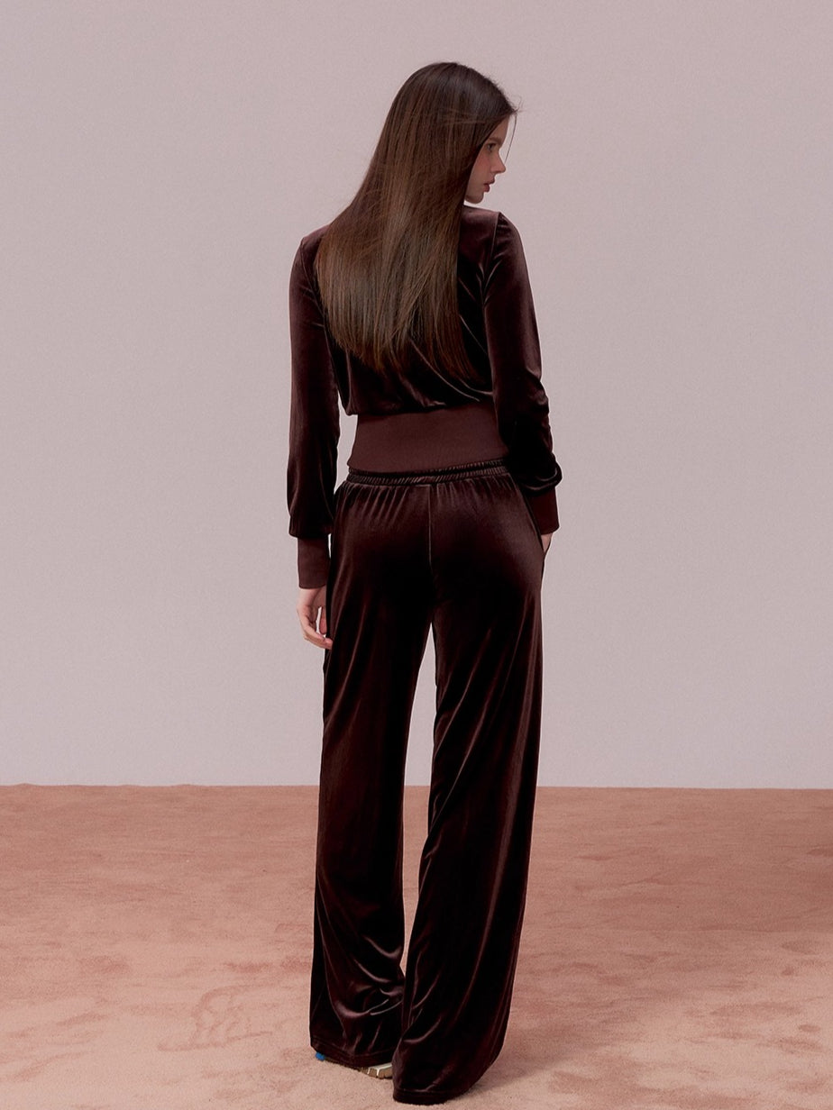 Velvet Sports Sweatshirt &amp; Wide-Leg Pants Set