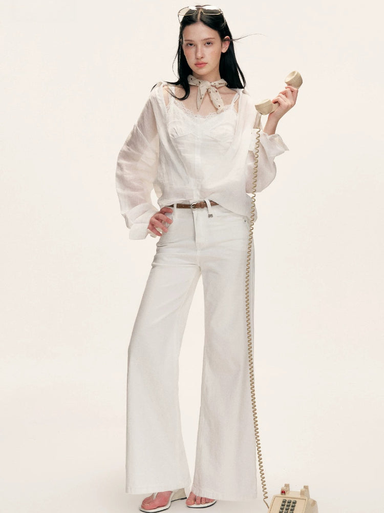 Washed Cotton Wide Leg Jeans
