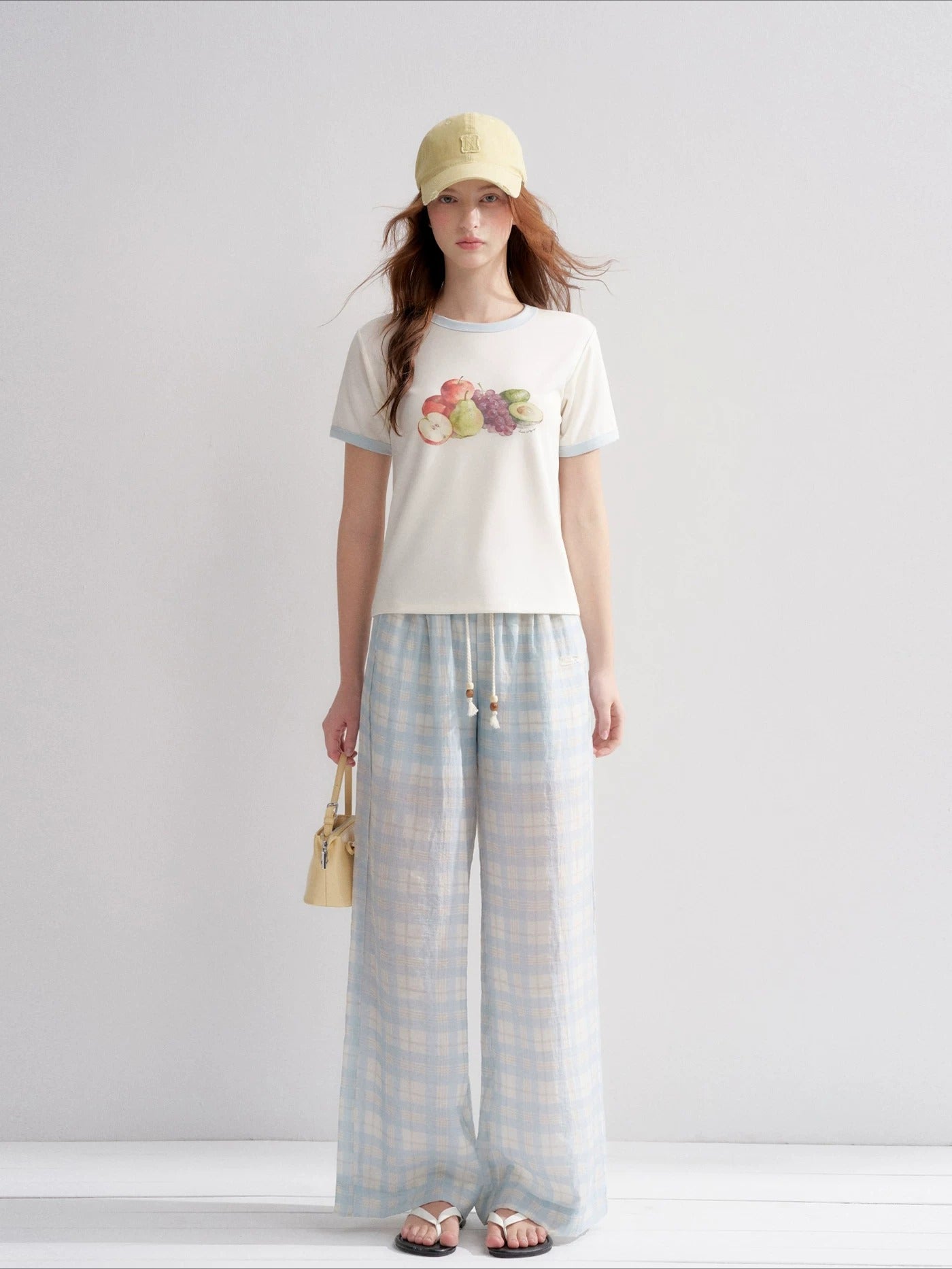 White And Blue Fruit Print Tee