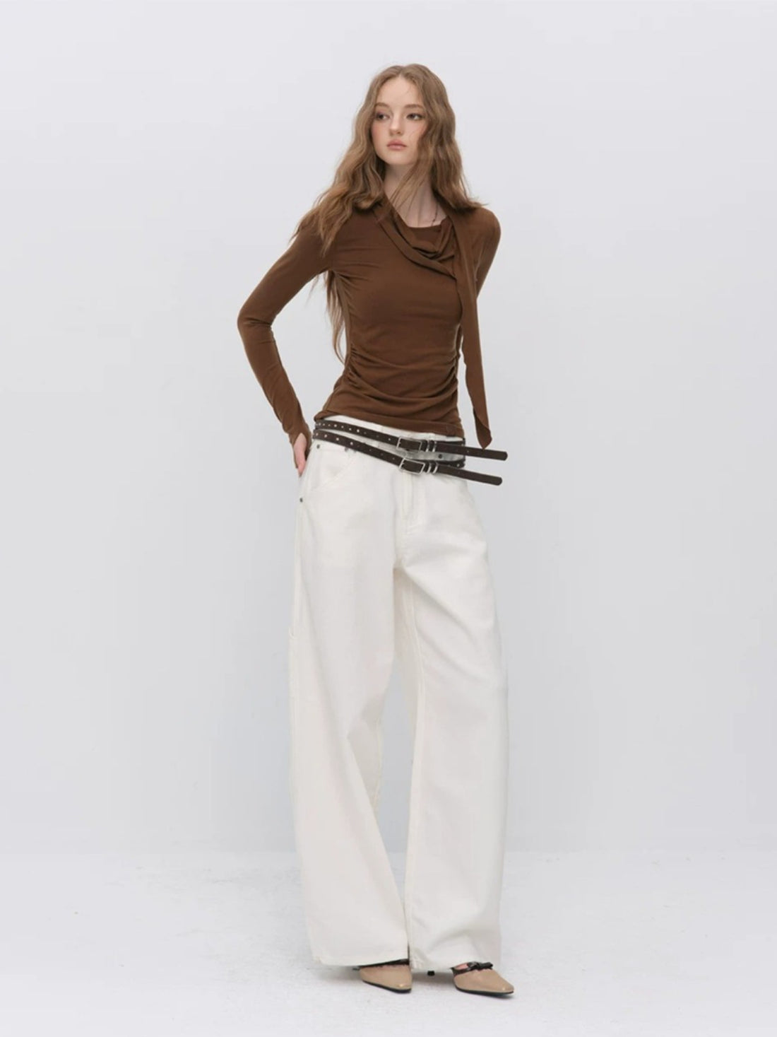 Asymmetric Draped Wool Blend Top