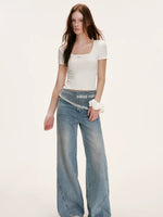 Lace Backless U Neck Tee