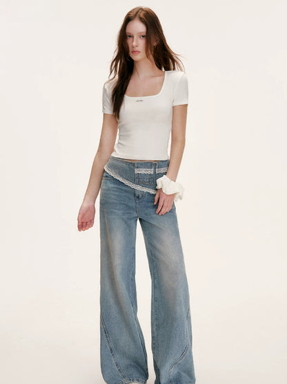 Lace Backless U Neck Tee